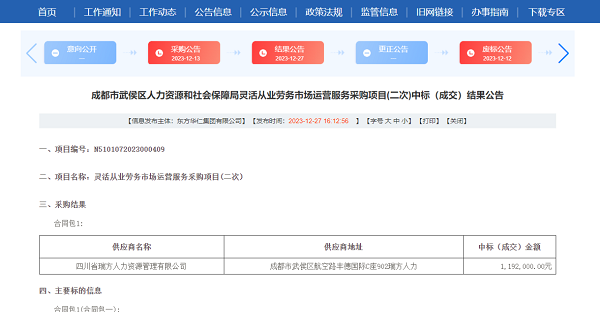 喜訊！瑞方人力再次中標(biāo)武侯區(qū)人社局靈活從業(yè)勞務(wù)市場運營服務(wù)采購項目 第1張